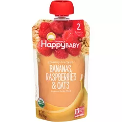 HappyBaby Clearly Crafted Bananas Raspberries & Oats Baby Food Pouch - (Select Count)