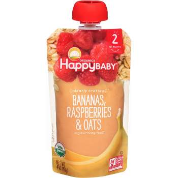 HappyBaby Clearly Crafted Bananas Raspberries & Oats Baby Food Pouch - (Select Count)