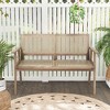 Costway Indonesia Teak Wood Garden Bench 2-Person Bench with Armrests Natural Rattan Backrest & Seat - 2 of 4