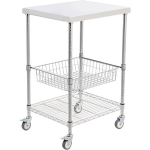 4 Tier Storage Trolley, Slimline Organiser, Mobile Grocery Trolley with 360°Swivel and Lockable Wheels / Basket and Handle, Laundry, Kitchen - 1 of 4