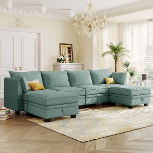 115.1" Modern Large U-Shape Modular Sectional Sofa with Reversible Ottoman & Storage Seat, Convertible to Bed - 1 of 4