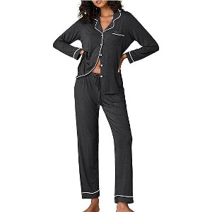 Ekouaer Pajamas Women's Long Sleeve Sleepwear Soft Button Down Loungewear Pjs Lounge Set Nightwear - 1 of 4