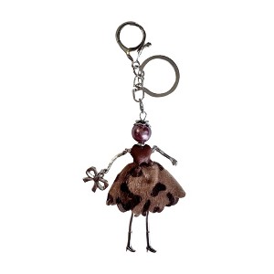Wrapables Hanging Fashionista Doll Keychain, Crystal Rhinestone Keyring Bag Charm, Brown Animal Print - 1 of 4