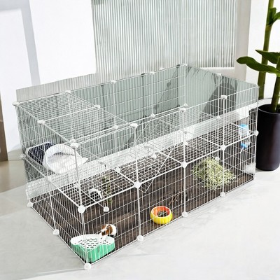 Small Animal Playpen, Pet Playpen for Rabbit Guinea Pig Cage, Zip Ties Included,  Metal Wire Apartment-Style Two-Story Pet Premium Villa