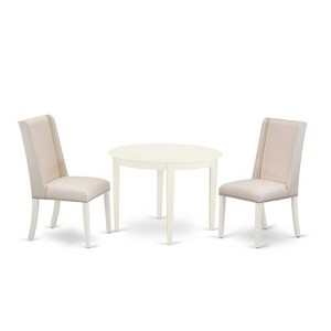 HomeStock 3-Piece Linen White Finish Round Solid Wood Top Dining Table Set - 1 of 4