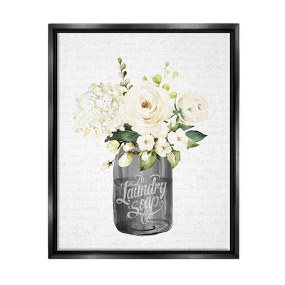 Stupell Industries White Flower Blossoms Laundry Jar Fancy Script Floater Canvas Wall Art