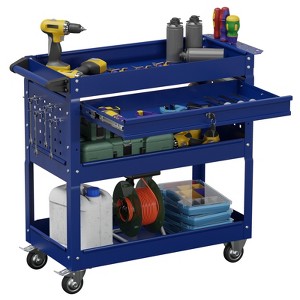 Huxxion 3-Tier Rolling Tool Cart on Wheels, Heavy Duty Mechanic Tool Cart with Drawers, Utility Cart for Workshop Garage Warehouse(Gray) - 1 of 4