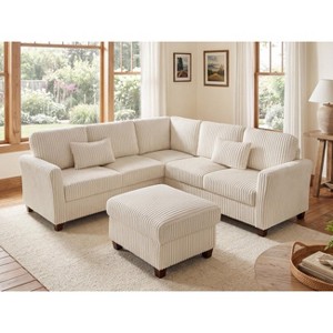 VANOMi 90.6’’ Corduroy Sectional Sofa with Storage Ottoman - 1 of 4