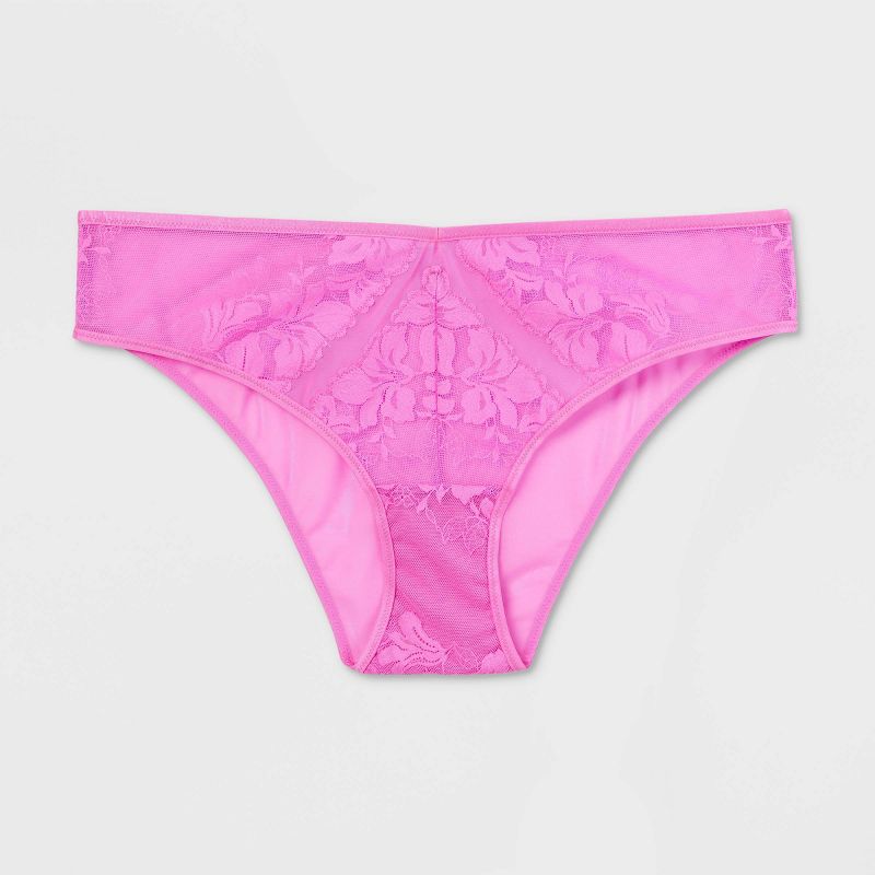 Women&#39;s Lace and Mesh Lingerie Cheeky Underwear - Auden&#8482; Neon Pink, 5 of 6