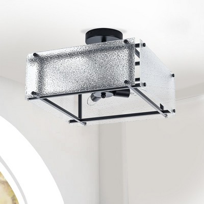 PAKOKULA 4-Light Black Square Industrial Semi-Flush Mount Ceiling Light with Textured Water Glass Shades, Modern Farmhouse Lighting