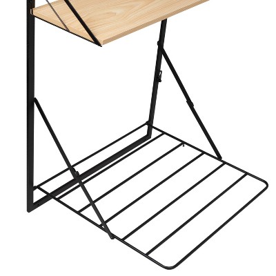 Black and Maple Wall-Mounted Folding Drying Rack with Shelf