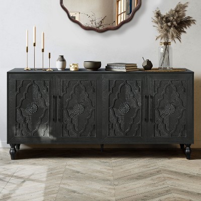 NicBex 62.99" Modern 4-Door Sideboard,Kitchen Storage Cabinets with Carved Flower Design and Metal Handle for Kitchen and Dining Room,Black