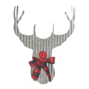 Transpac Metal 23.25 in. Gray Christmas Corrugated Reindeer with Scarf Wall Decor - 1 of 4