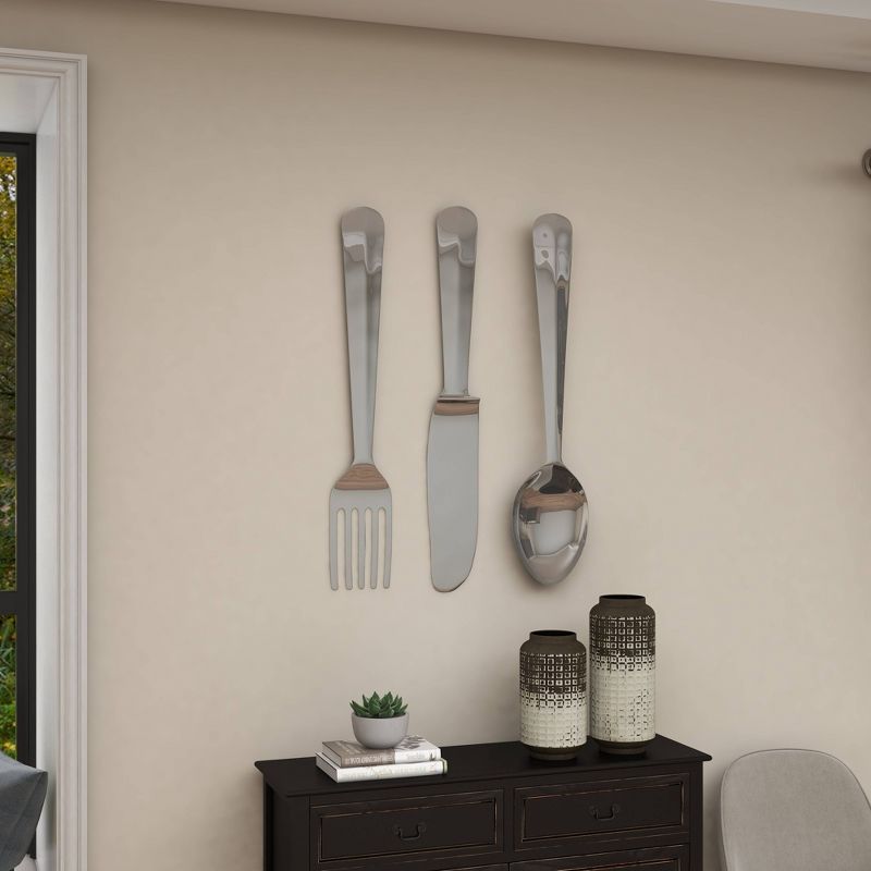 Set of 3 Aluminum Utensils Knife, Spoon and Fork Wall Decors - Olivia & May, 5 of 16