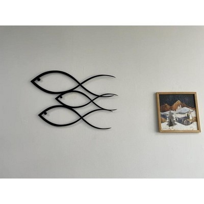 Matte Black Metal Fish Sculpture Wall Art for Indoor/Outdoor