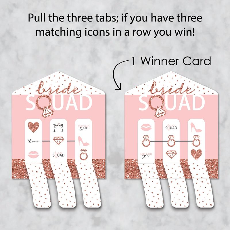 Big Dot of Happiness Bride Squad - Rose Gold Bridal Shower or Bachelorette Party Game Pickle Cards - Pull Tabs 3-in-a-Row - Set of 12, 3 of 7