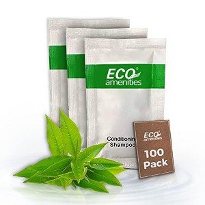 ECO Amenities 100 pack 2 in 1 Travel Size Hotel Shampoo and Conditioner Sets, Bulk Toiletries Supplies, 0.35 fl oz, Green Tea Scent - 1 of 4
