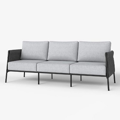 LayinSun Outdoor Patio Woven Rope Sofa, 3-Person Deep Seating Modern Couch 3-Seat for Outside