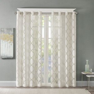 Stylish Eden Fretwork Curtain Panel, All Season Grommet Top Lightweight Sheer Fabric fits Various Rooms Decor Styles - 1 of 4