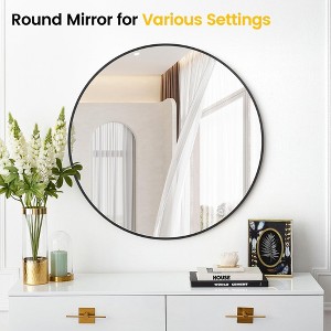 Round Mirror with Brushed Aluminum Alloy Frame, Modern Hanging Decoration for Bathroom, Entryway and Living Room Wall Decor - 1 of 4