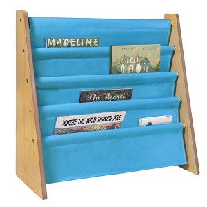 WildKin Premium Sling Kids' Book Shelf Natural/Sky Blue: 4-Tier MDF Novelty Bookshelf for Kids Book Storage, Ages 3+ - 1 of 4