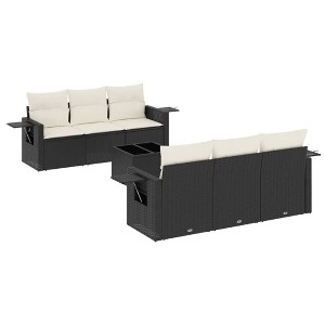 vidaXL 7 Piece Patio Sofa Set with Cushions - Black and Cream - 1 of 4