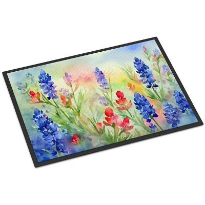 NEW Texas Bluebonnets in Watercolor Doormat Front Door Mat Indoor Outdoor Rugs for Entryway, Non Slip Washable Low Pile, 18H X 27W