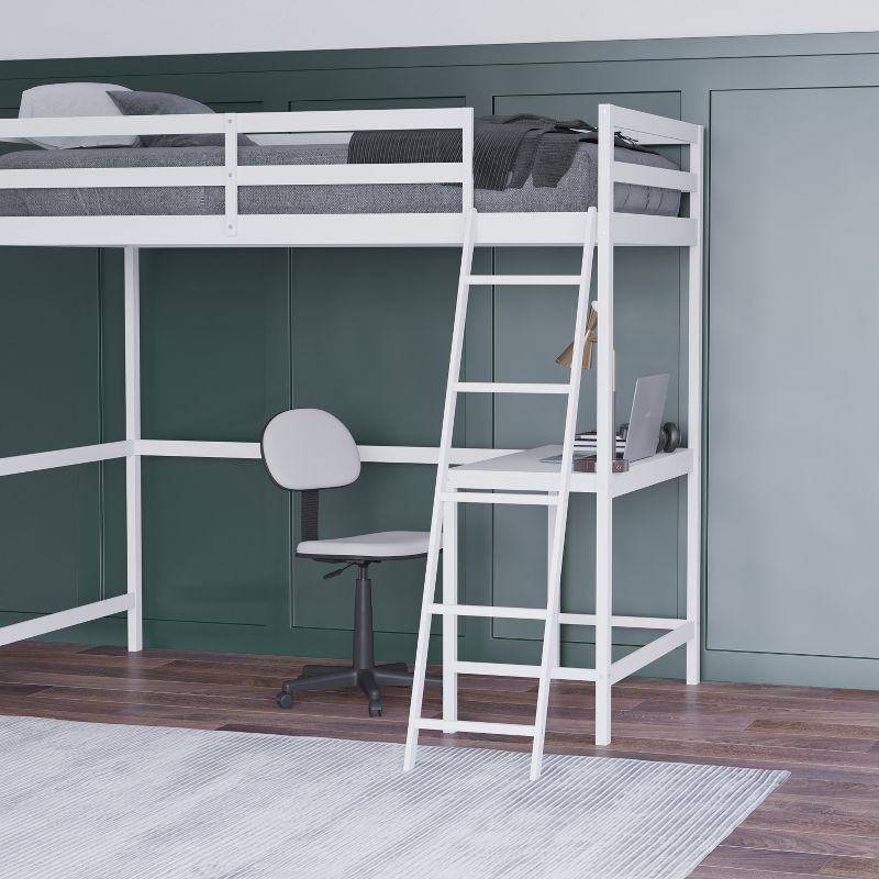Emma and Oliver Twin Wood Loft Bed Frame with Protective Guardrails and Integrated Desk and Ladder for Use with Any 6-8" Thick Mattress, 3 of 11
