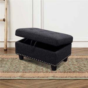 AndMakers 28.5 in. W Black Linen Rectangle Ottoman with Storage - 1 of 4