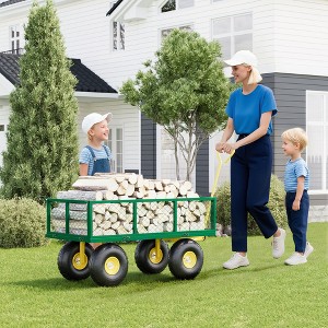 Heavy Duty Steel Garden Cart – 500-1200 lbs Capacity, 10" All-Terrain Wheels, Removable Mesh Sides, 180° Rotating Handle – Utility Wagon - 1 of 4