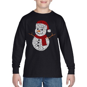 LA Pop Art Christmas Snowman - Boy's Word Art Long Sleeve T-Shirt - 1 of 4