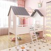 Tangkula Twin Low House Bed Wooden Loft Bed with Ladder Roof Windows Slatted Support - 3 of 4