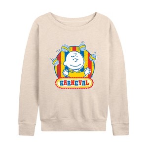 Women's - Peanuts - Charlie Brown Karneval Lightweight French Terry Wide Neck Long Sleeve Shirt - 1 of 4