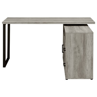 Grey Driftwood L-Shape Desk with Storage and Filing Cabinet