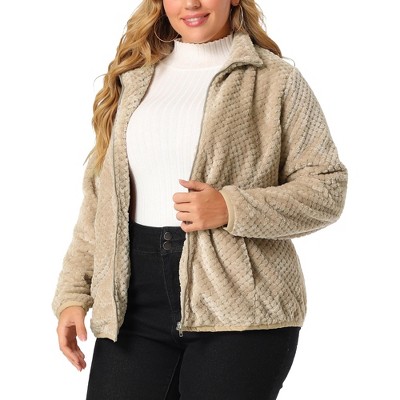 Agnes Orinda Women's Plus Size Jacket Lapel Shearling Zip Up Shaggy Coat