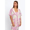 Slickblue Women’s Cardigan, Geometric Knit with Collar, Short Sleeve Button Top, Modern Style, M, Pink Mint - 2 of 3