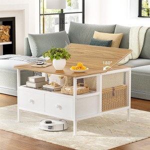 Hausource Flip Top Coffee Table：Wire Mesh Storage Cabinet,Collapsible & Removable Drawers - 1 of 4