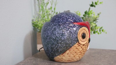 Whimsical Blue and Brown Ceramic Owl Tabletop Fountain