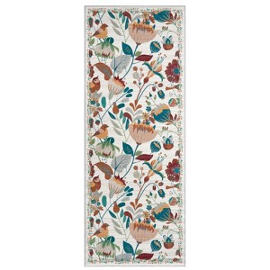 Coolmee Washable Large Rug for Bedroom Non Slip, Soft Boho Vintage Flower Birds Distressed Throw Carpet for Dinning Room Playroom, Black - 1 of 4
