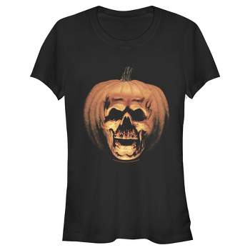 Juniors Womens Halloween II Skeleton Carved Pumpkin T-Shirt
