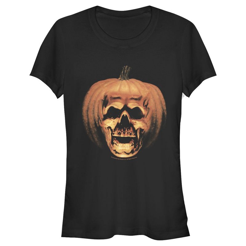 Juniors Womens Halloween II Skeleton Carved Pumpkin T-Shirt, 1 of 4