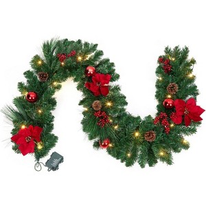 Christmas Garland, 6 Ft Artificial Vine with Red Flower, Xmas Rattan Decoration with Snow Pine and Nature Pinecone for Mantel Fireplace Garden - 1 of 4