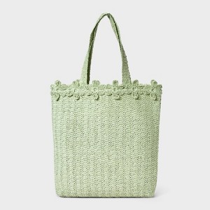Straw Large Floral Print Tote Handbag - A New Day™ - 1 of 4