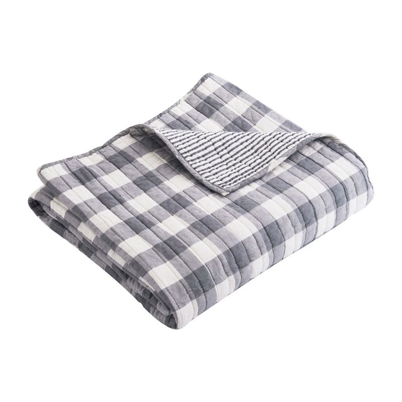 Elijah Grey Plaid Quilted Throw - Levtex Home, 4 of 5