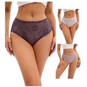 INSPIRE CHIC 3 Packs Women's Lace Mid-Waisted Briefs Breathable Underwear Available in Plus Size Panties - 1 of 4