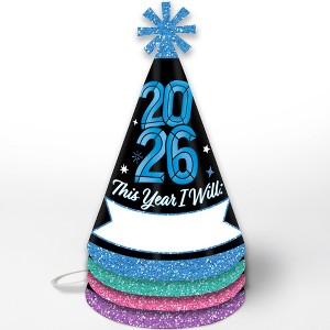 Big Dot of Happiness Colorful New Year Cone Hat, 2026 New Year's Eve Resolution Party Hats, 2026 NYE Party Supplies, Set of 8 (Adult Size) - 1 of 4