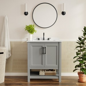 Flash Furniture Vega Bathroom Vanity with Sink Combo, Storage Cabinet with Soft Close Doors and Open Shelf, Carrara Marble Finish Countertop - 1 of 4