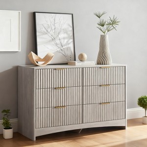 6-drawer dressing table, rounded drawer slot wooden box, dressing table TV stand, and storage rack for bedroom and hallway, gray - 1 of 4