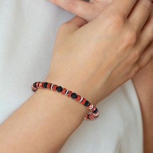 Chisel Stainless Steel Polished 6.30mm Red Agate and Black Onyx Beaded 7.5" Stretch Bracelet - 1 of 4