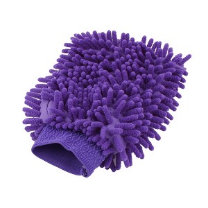 Unique Bargains Purple Chenille Microfiber Washing Glove for Car Dusting Cleaning Mitt Mittens - 1 of 4